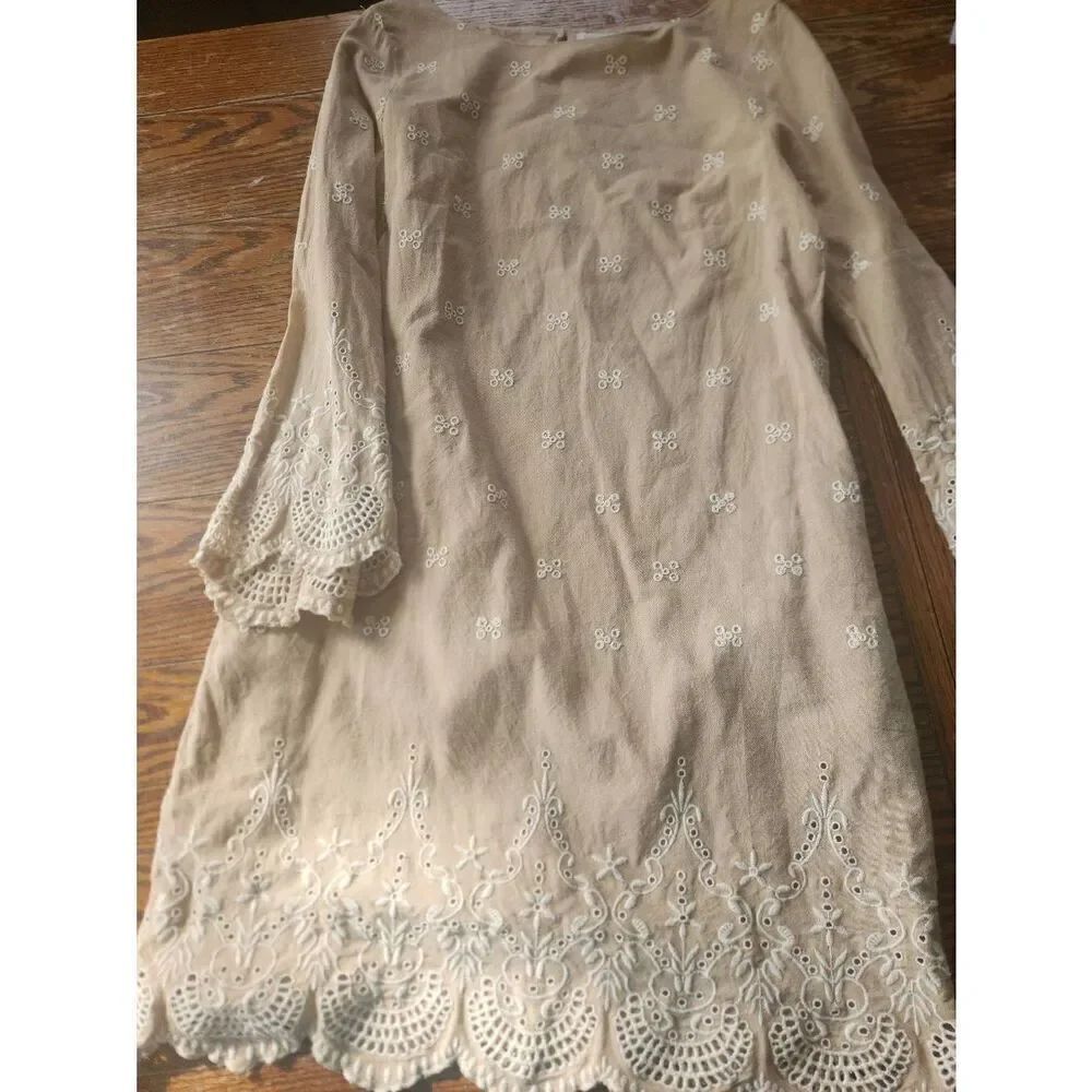 Sundance Royal Beauty Shift Dress Bell Sleeve Embroidered Floral eyelet sz 8